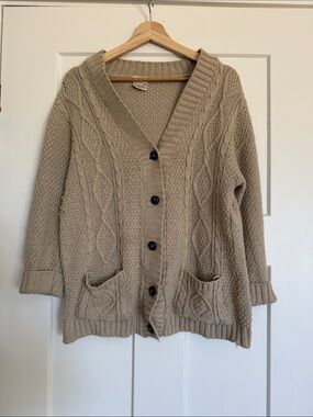 Cozy Cable Knit Button-Front Sweater Cardigan - Beige